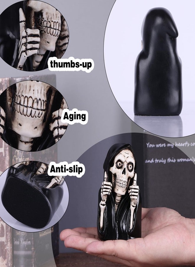 XIAOMAGG Funny Skeleton Figurine- 3.9inch Gothic Grim Reaper Skeleton Knick Knacks,Thumbs Up Mini Skull Figurines,Resin Punk Halloween Home Decor Statue,Retro Death Figurine Dark Humor Gifts for Women - Image 5